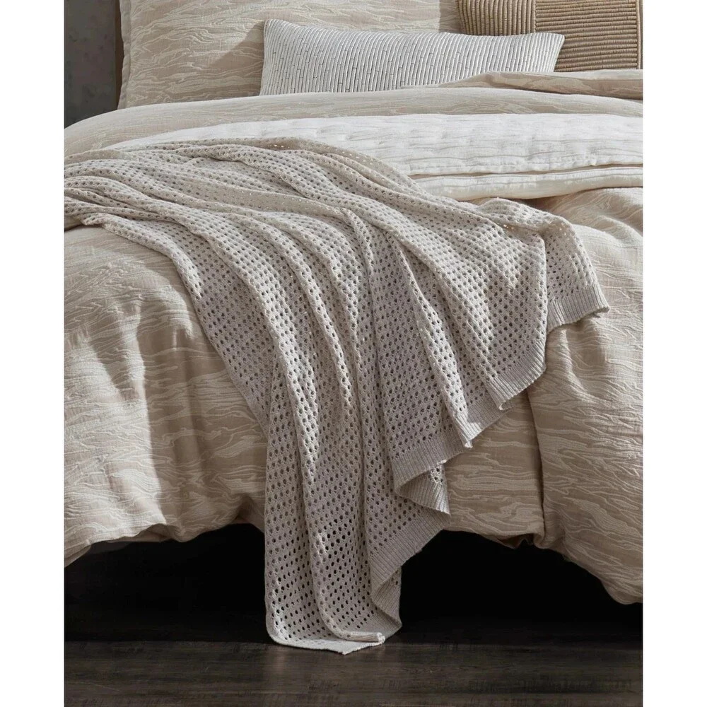 Donna Karan Open Knit Weave Throw Blanket in Natural Whisper 50x70
